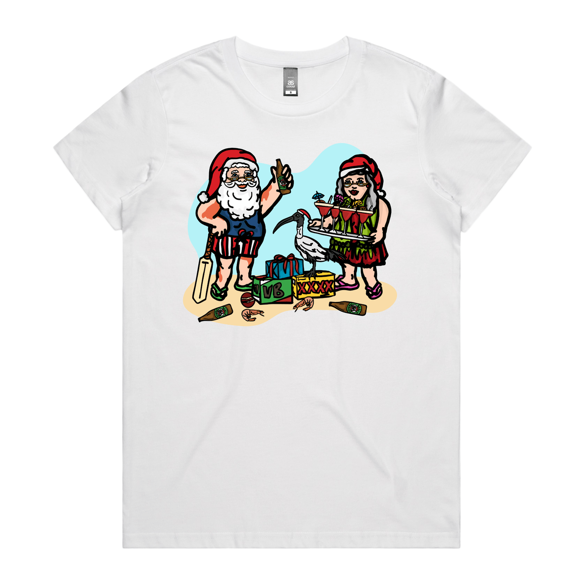 XS / White / Large Front Design Aussie Christmas 🍤🍺 - Women's T Shirt
