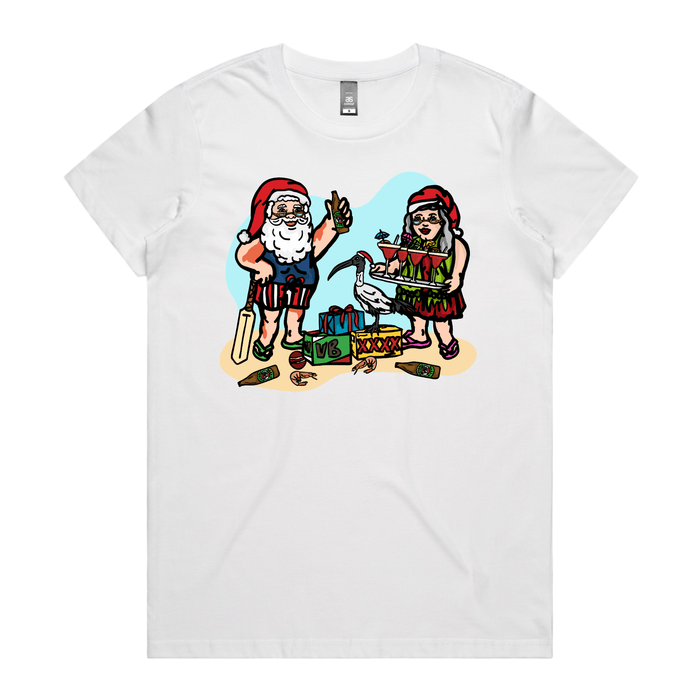 XS / White / Large Front Design Aussie Christmas 🍤🍺 - Women's T Shirt