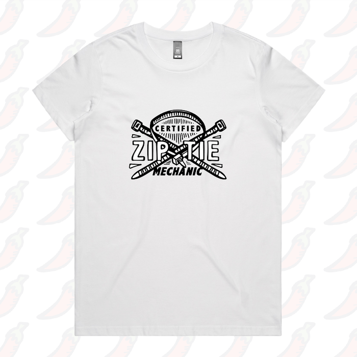XS / White / Large Front Design Certified Ziptie Mechanic 🔧 – Women's T Shirt