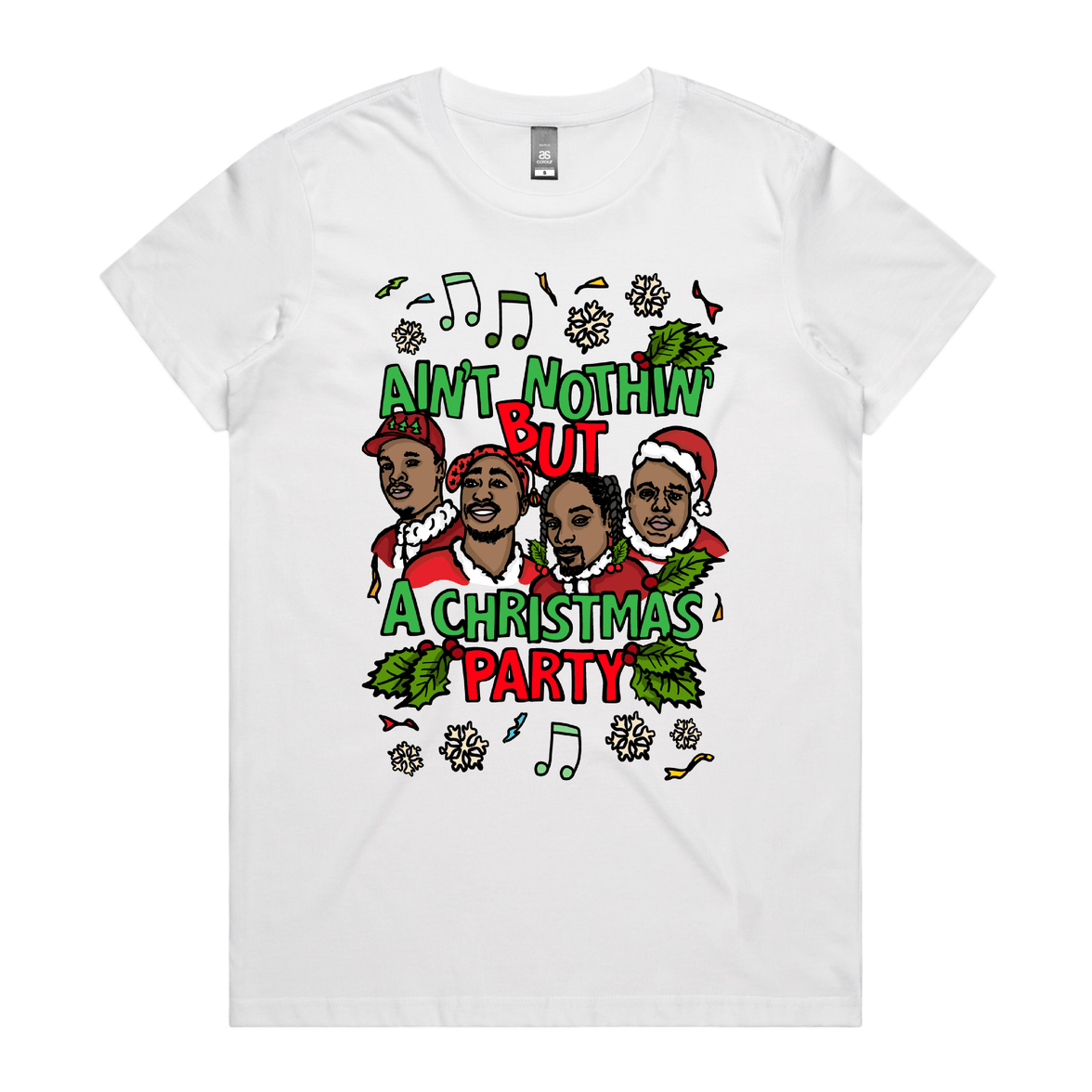XS / White / Large Front Design Christmas Rapping 🎵🎁 – Women's T Shirt
