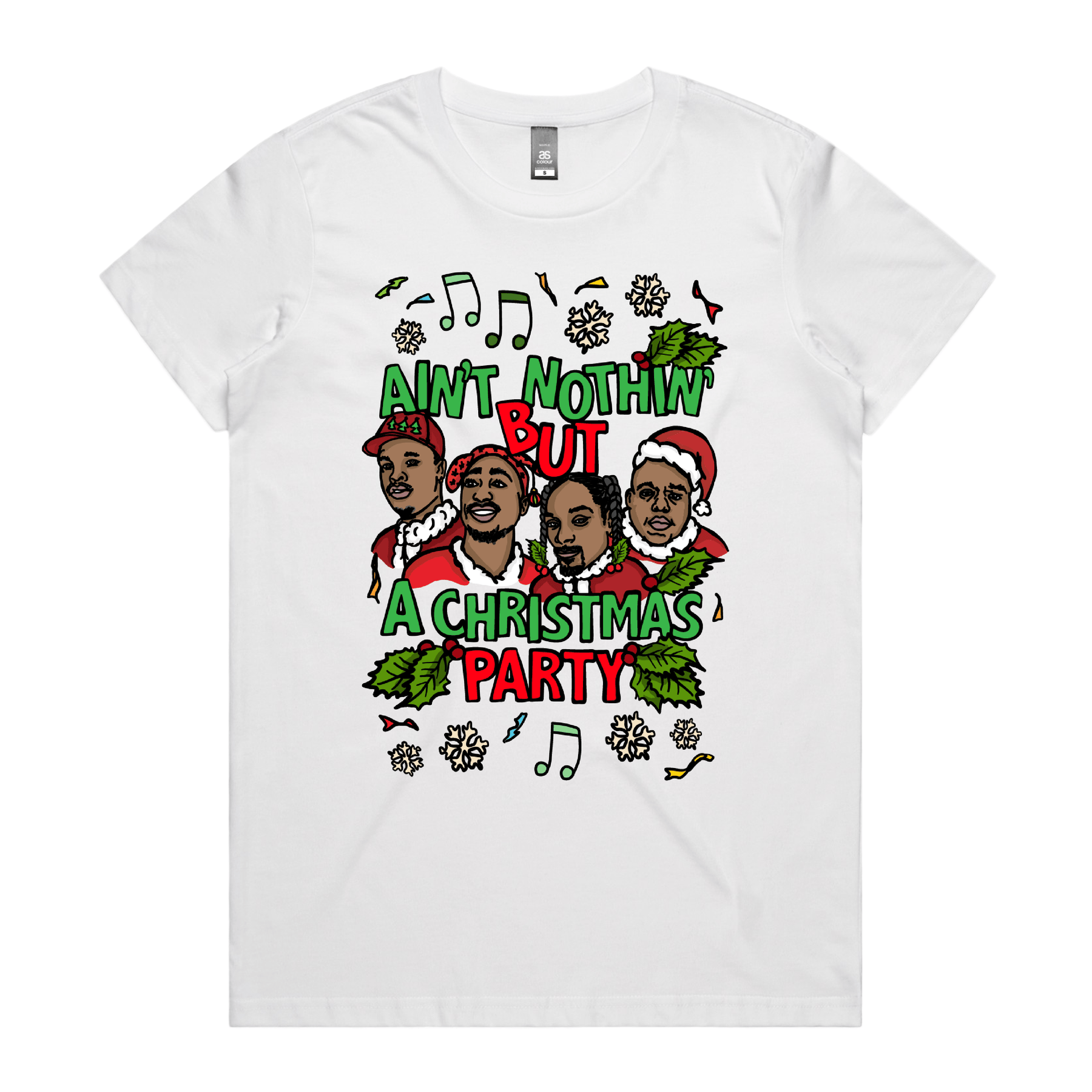 XS / White / Large Front Design Christmas Rapping 🎵🎁 – Women's T Shirt