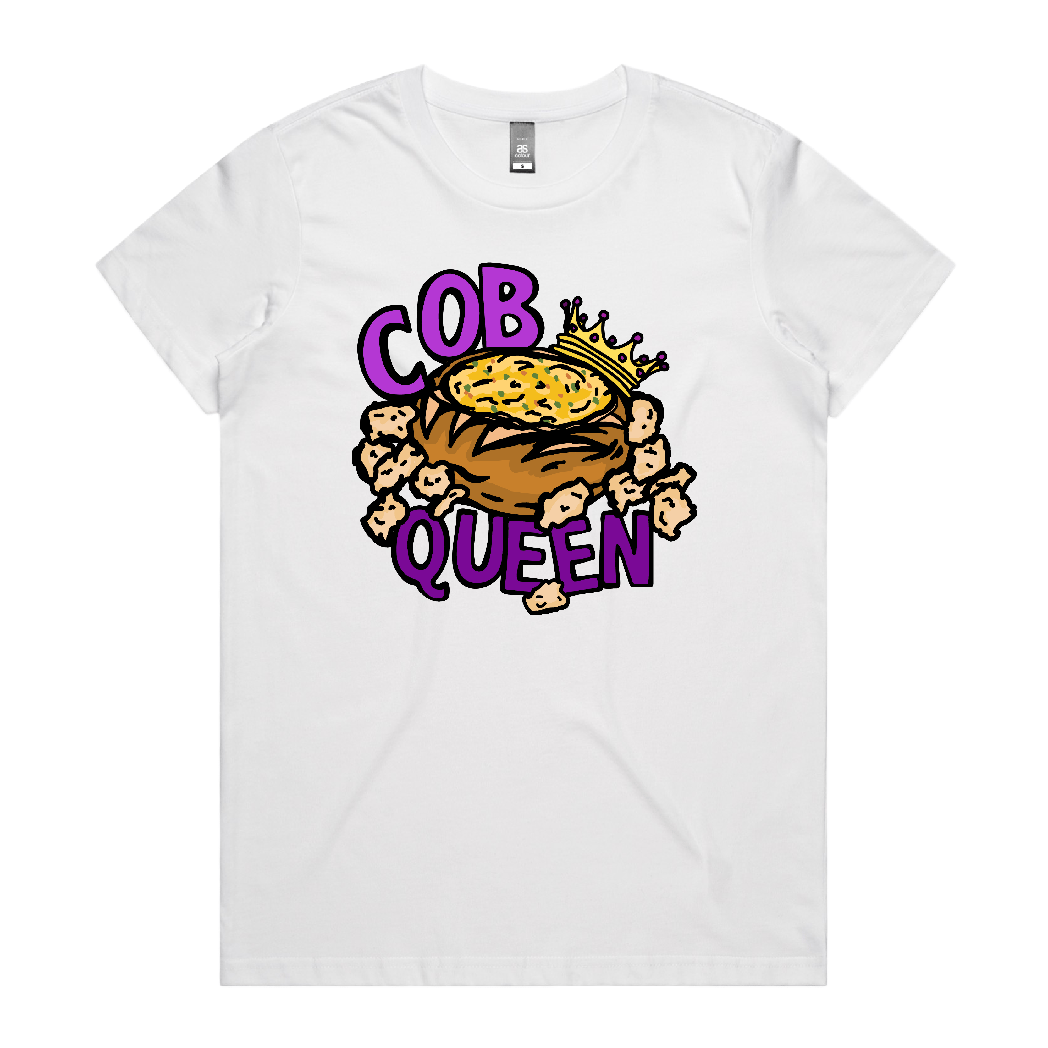 XS / White / Large Front Design Cob Queen 👑🍞 – Women's T Shirt