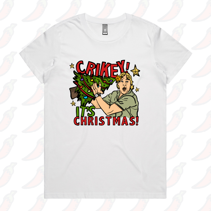 XS / White / Large Front Design Crikey It’s Christmas 🐊🎄- Women's T Shirt