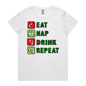 XS / White / Large Front Design Eat Nap Drink Repeat 🦐💤 – Women's T Shirt