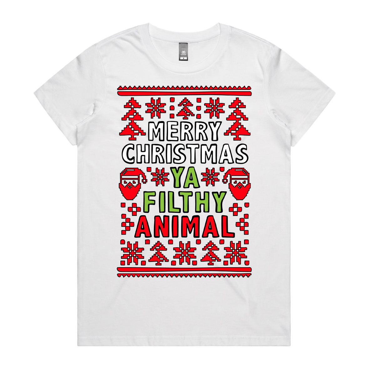 XS / White / Large Front Design Filthy Animal Christmas 🎅 – Women's T Shirt