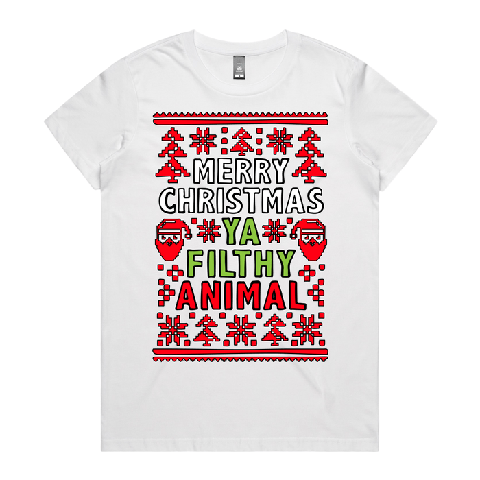 XS / White / Large Front Design Filthy Animal Christmas 🎅 – Women's T Shirt