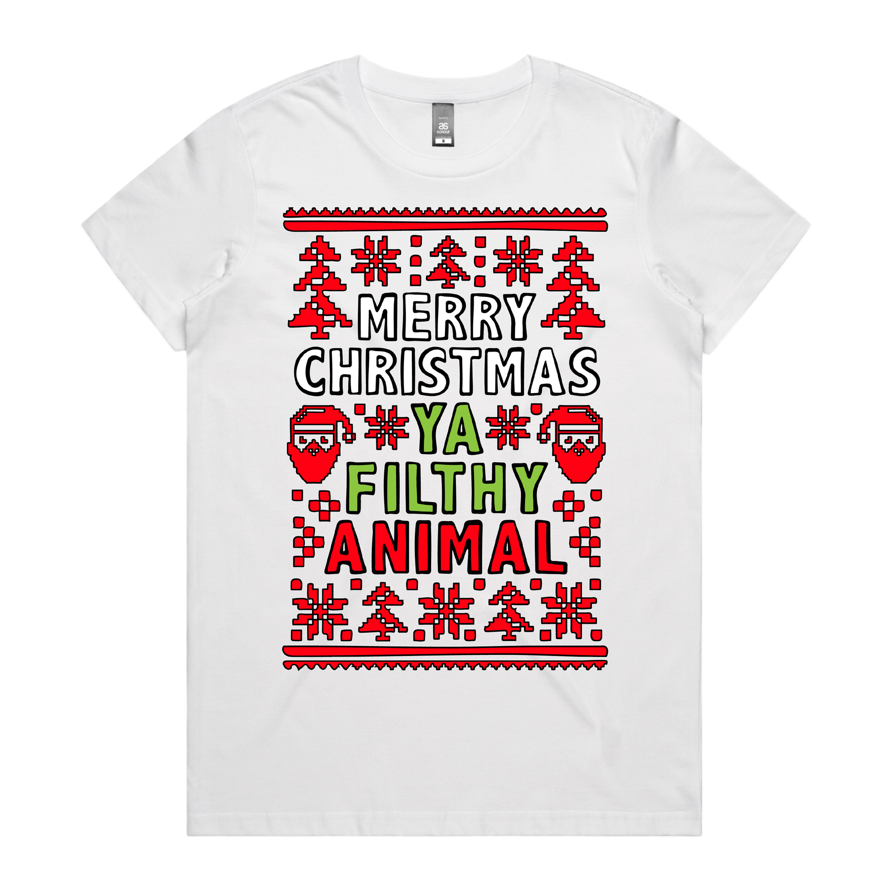 XS / White / Large Front Design Filthy Animal Christmas 🎅 – Women's T Shirt