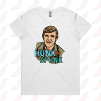 XS / White / Large Front Design Hunk Of Spunk 👱- Women's T Shirt