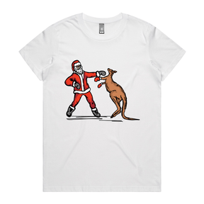 XS / White / Large Front Design Santa Boxing Roo 🎅🥊🦘 – Women's T Shirt