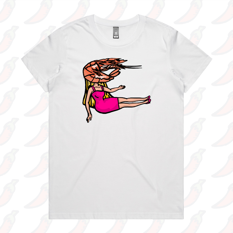 XS / White / Large Front Design Shrimp on a Barbie 👜 - Women's T Shirt