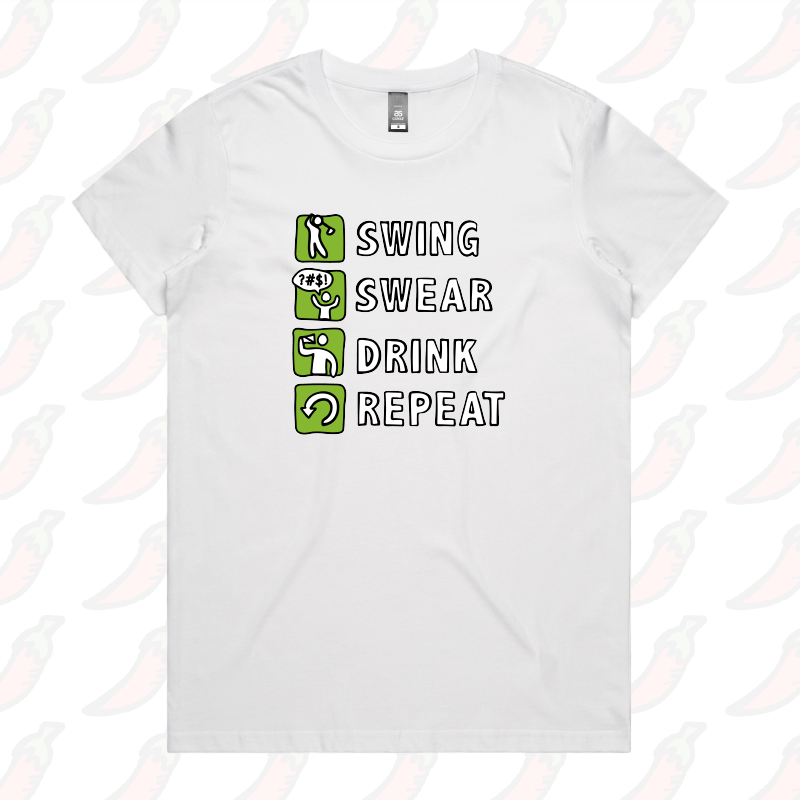 XS / White / Large Front Design Swing Swear Drink Repeat 🏌 – Women's T Shirt