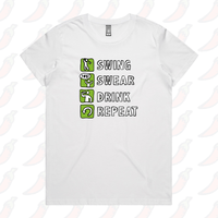 XS / White / Large Front Design Swing Swear Drink Repeat 🏌 – Women's T Shirt