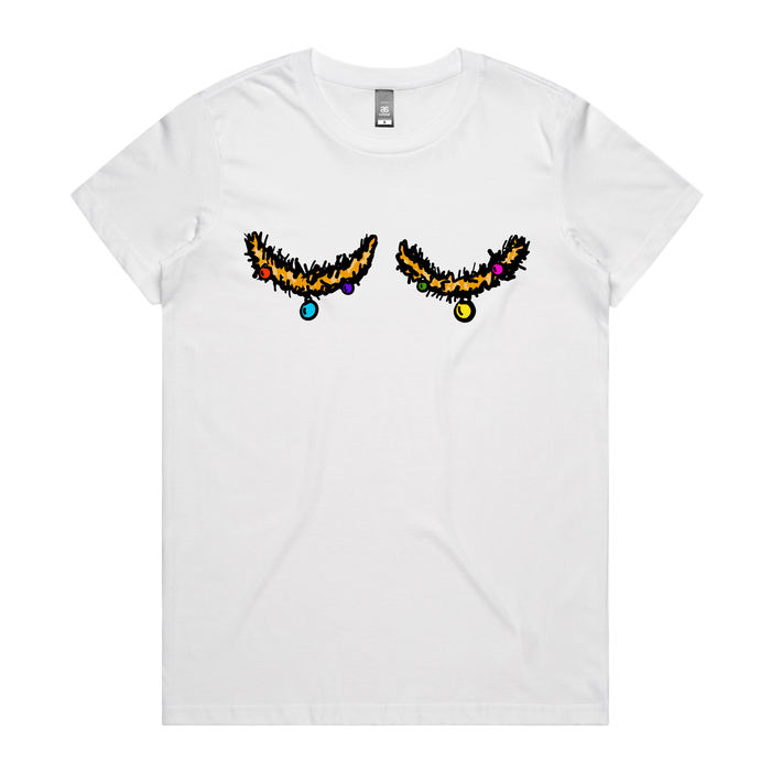 XS / White / Large Front Design Tinsel Tits 🍈🍈🎄 - Women's T Shirt