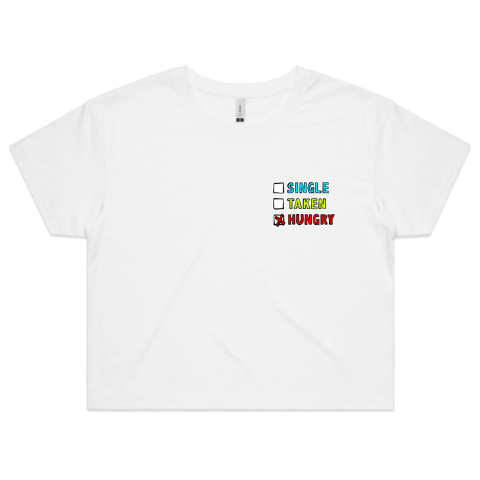 XS / White Single Taken Hungry 🍔🍟 - Women's Crop Top