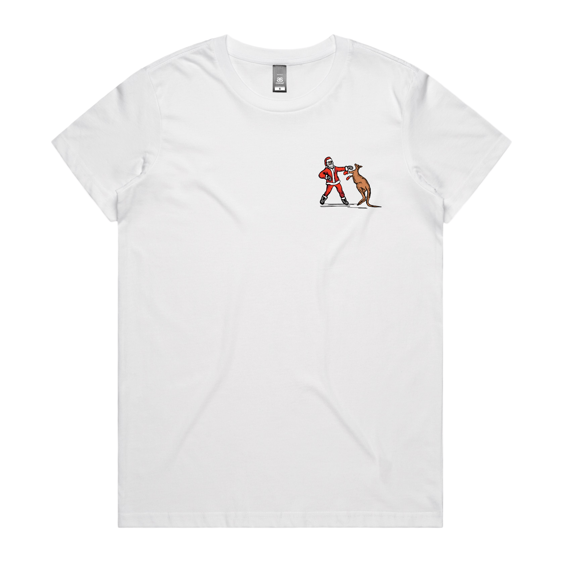XS / White / Small Front Design Santa Boxing Roo 🎅🥊🦘 – Women's T Shirt