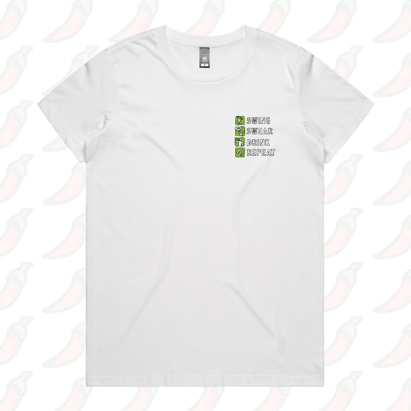 XS / White / Small Front Design Swing Swear Drink Repeat 🏌 – Women's T Shirt