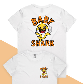 XS / White / Small Front & Large Back Design Baby Shark 🦈 - Women's T Shirt