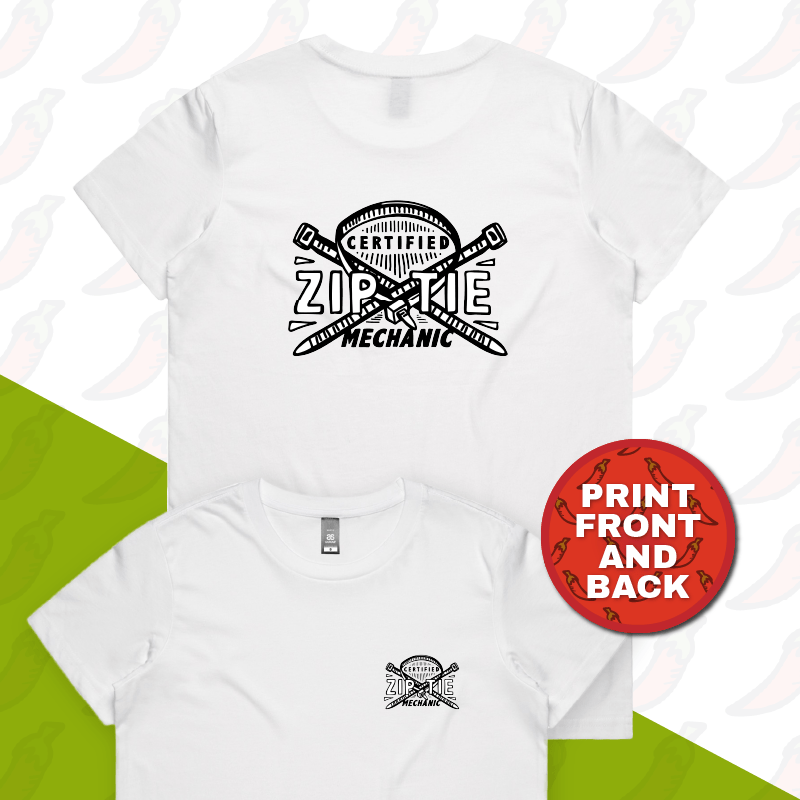 XS / White / Small Front & Large Back Design Certified Ziptie Mechanic 🔧 – Women's T Shirt