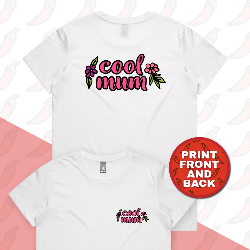 XS / White / Small Front & Large Back Design Cool Mum 🌷– Women's T Shirt