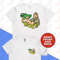 XS / White / Small Front & Large Back Design Crikey! Croc Hunter 🐊 - Women's T Shirt