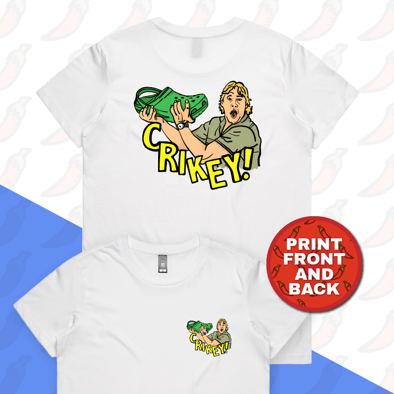 XS / White / Small Front & Large Back Design Crikey! Croc Hunter 🐊 - Women's T Shirt
