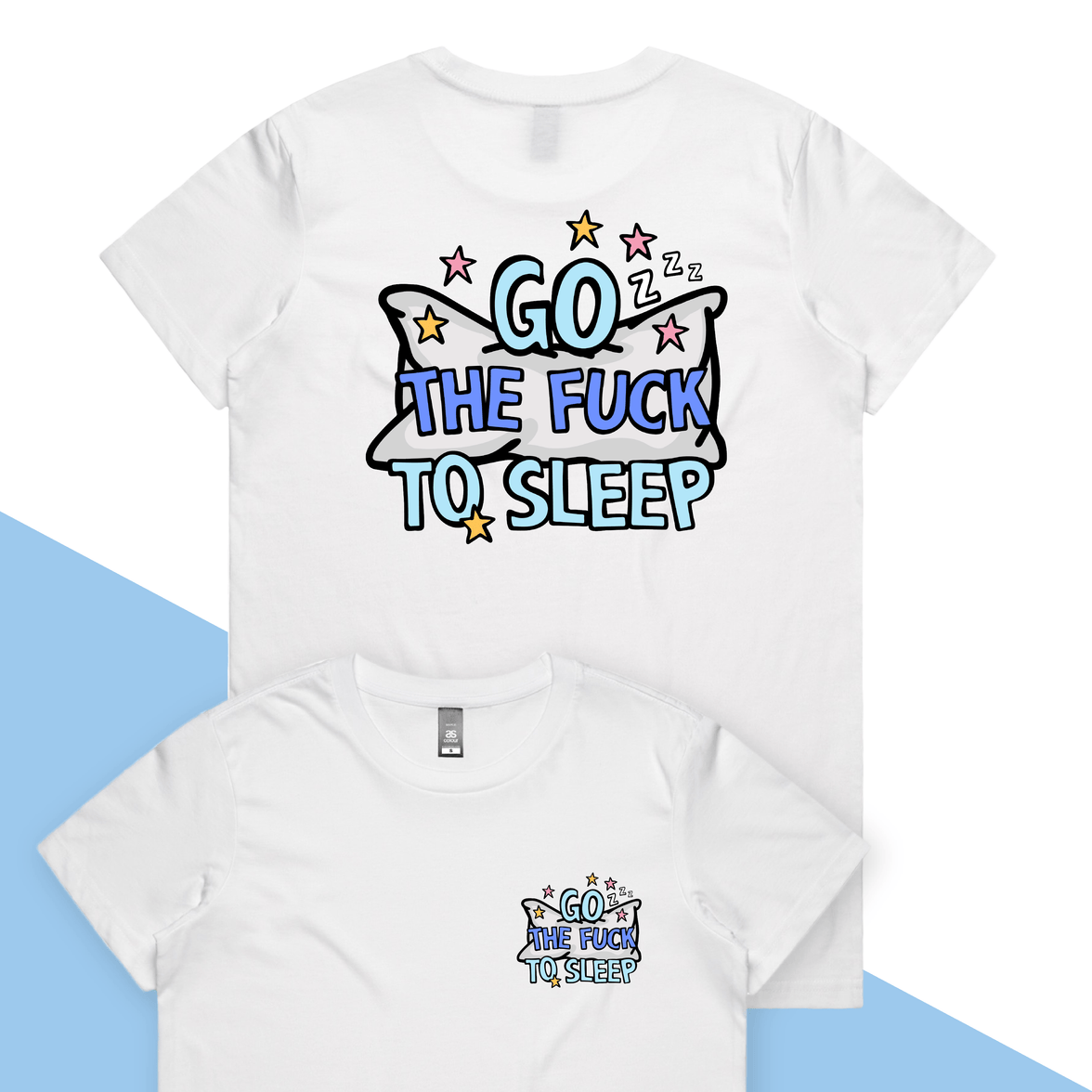 XS / White / Small Front & Large Back Design Go The F To Sleep 🤬💤 – Women's T Shirt