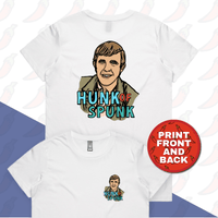 XS / White / Small Front & Large Back Design Hunk Of Spunk 👱- Women's T Shirt