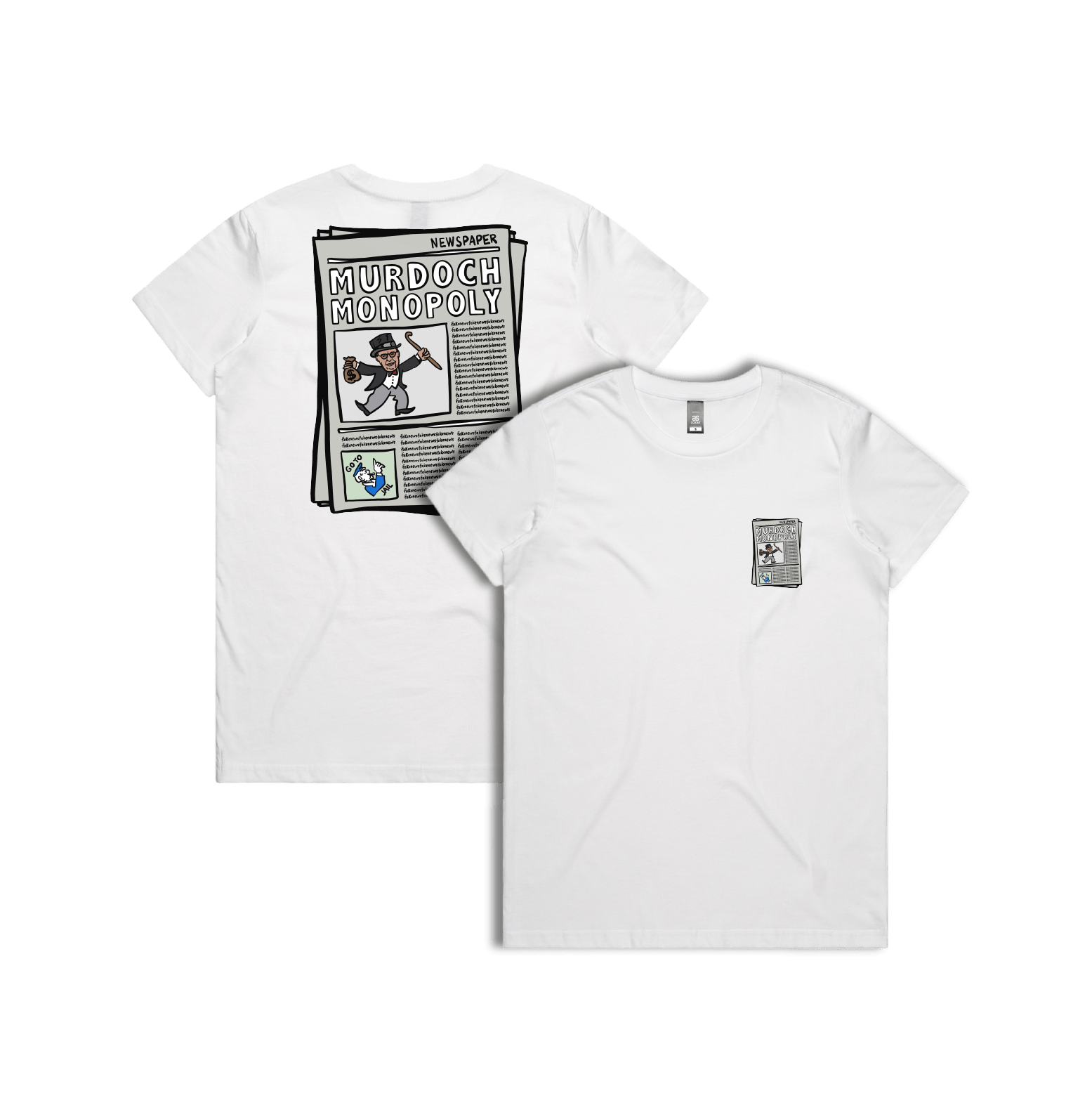 XS / White / Small Front & Large Back Design Murdoch Monopoly 📰 - Women's T Shirt