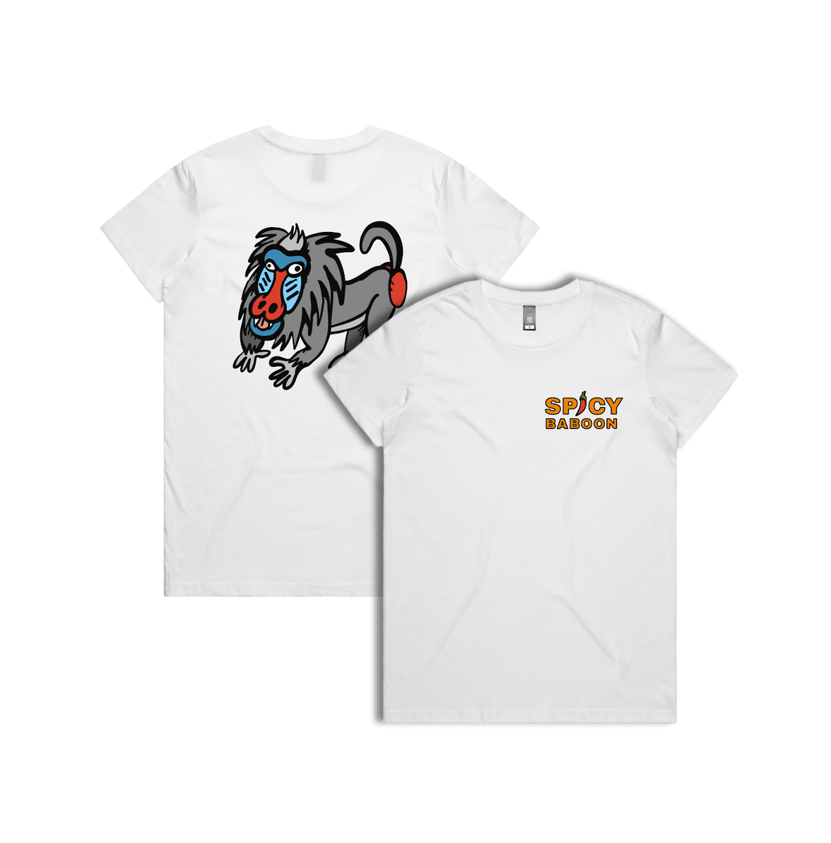 XS / White / Small Front & Large Back Design Spicy Baboon Original 🌶️ - Women's T Shirt