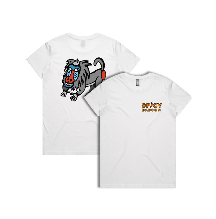 XS / White / Small Front & Large Back Design Spicy Baboon Original 🌶️ - Women's T Shirt