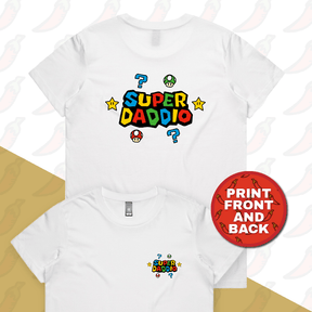 XS / White / Small Front & Large Back Design Super Daddio ⭐🍄 – Women's T Shirt