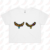 XS / White Tinsel Tits 🍈🍈🎄 - Women's Crop Top