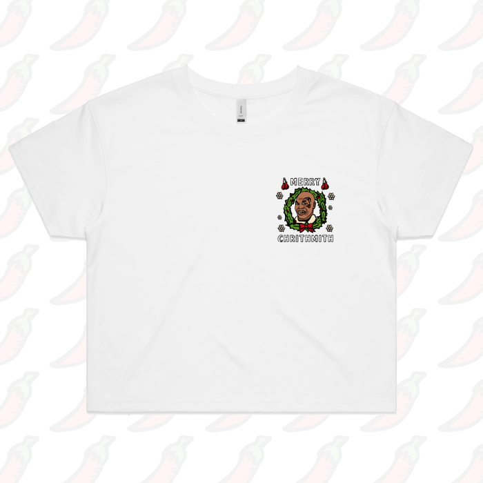 XS / White Tyson Christmas 🥊 - Women's Crop Top