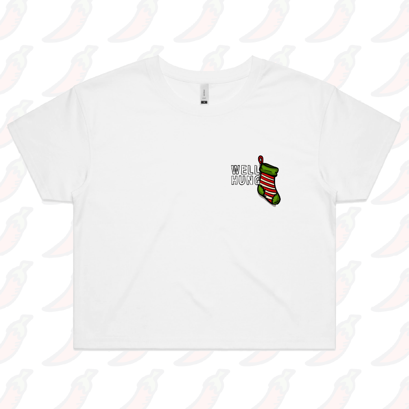XS / White Well Hung 🧦🎄- Women's Crop Top