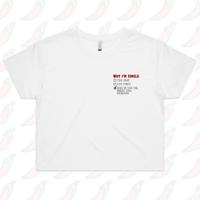XS / White Why I’m Single 🍆☠️ - Women's Crop Top